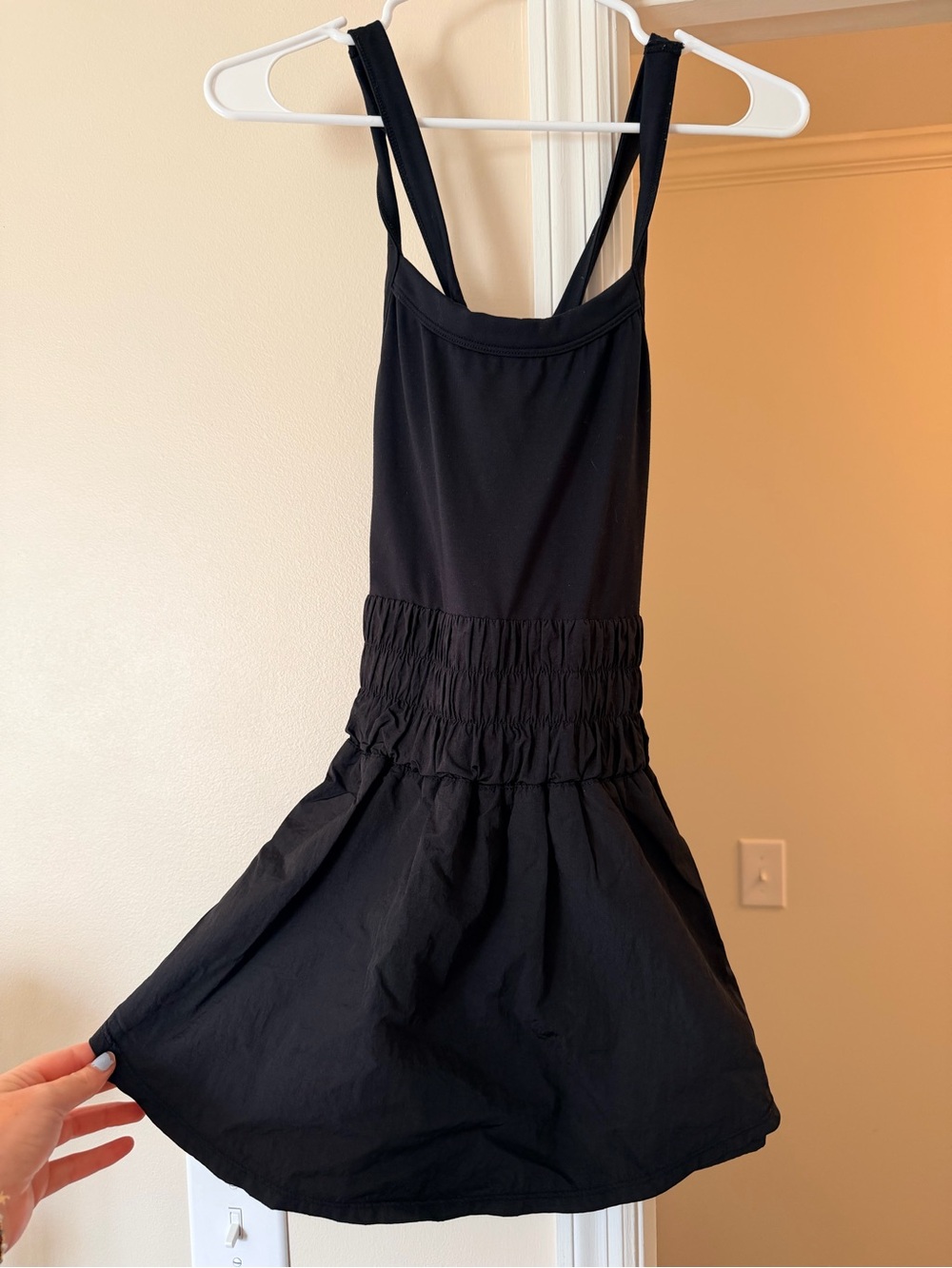 Free People Movement Black Smocked-Waist Mini Romper